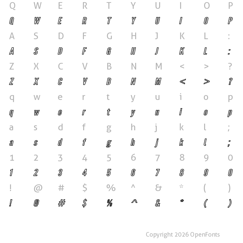 Character Map of Warsaw Gothic ExtOuLnObl