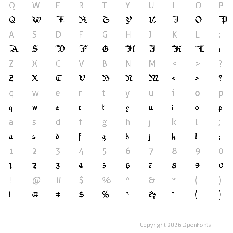 Character Map of Washington Text Alternates Regular