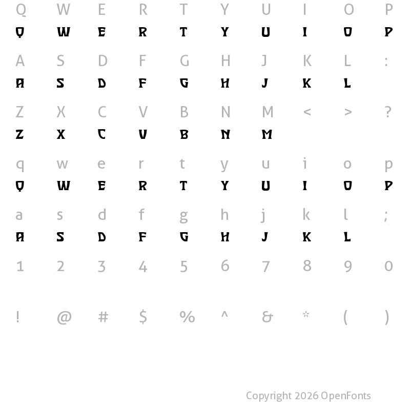 Character Map of Waster Extract Book Regular
