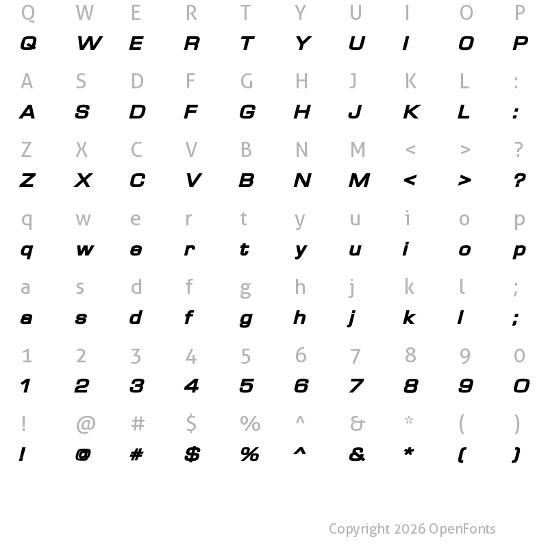 Character Map of Waukegan LDO Extended Black Oblique