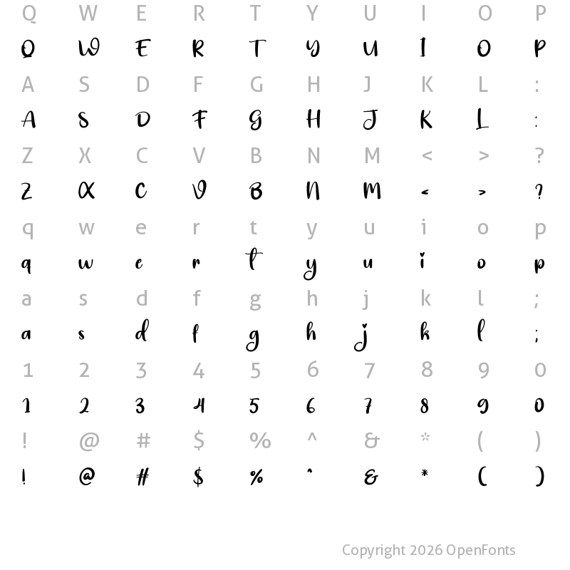 Character Map of Welcome Signature Regular