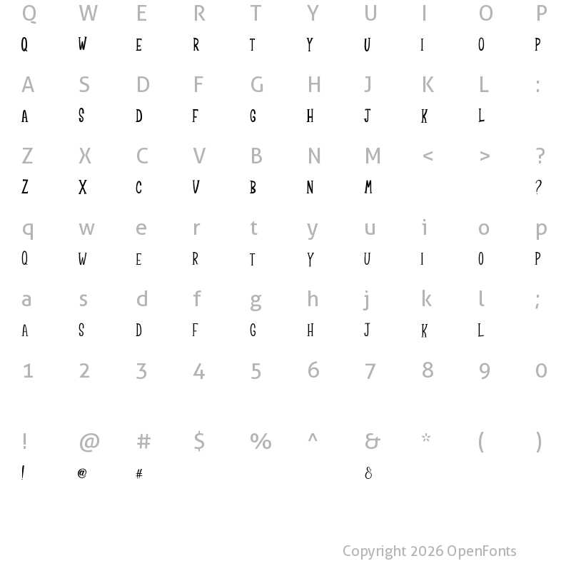 Character Map of Wellington Sans