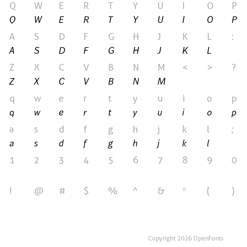 Character Map of Wendelin Reduced 56 Kursiv
