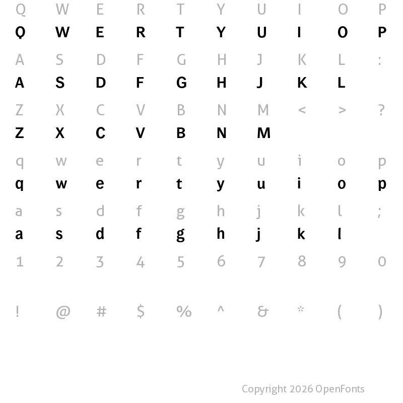 Character Map of Wendelin Reduced 75 Halbfett