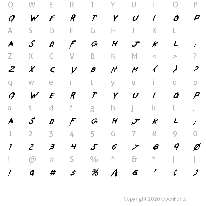 Character Map of Were-Beast Italic Italic