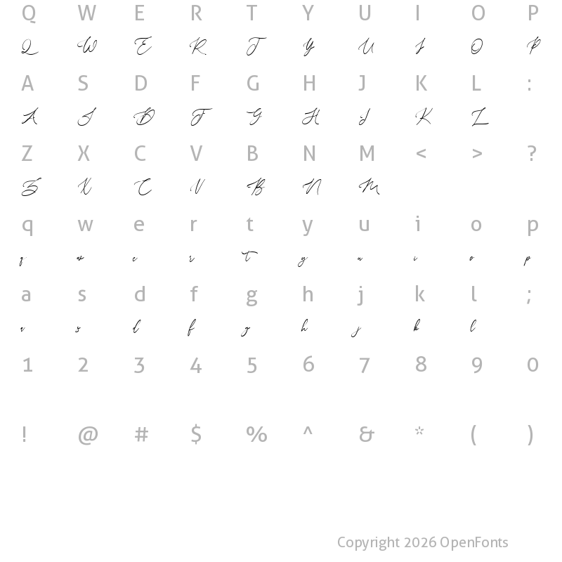Character Map of Westany Regular