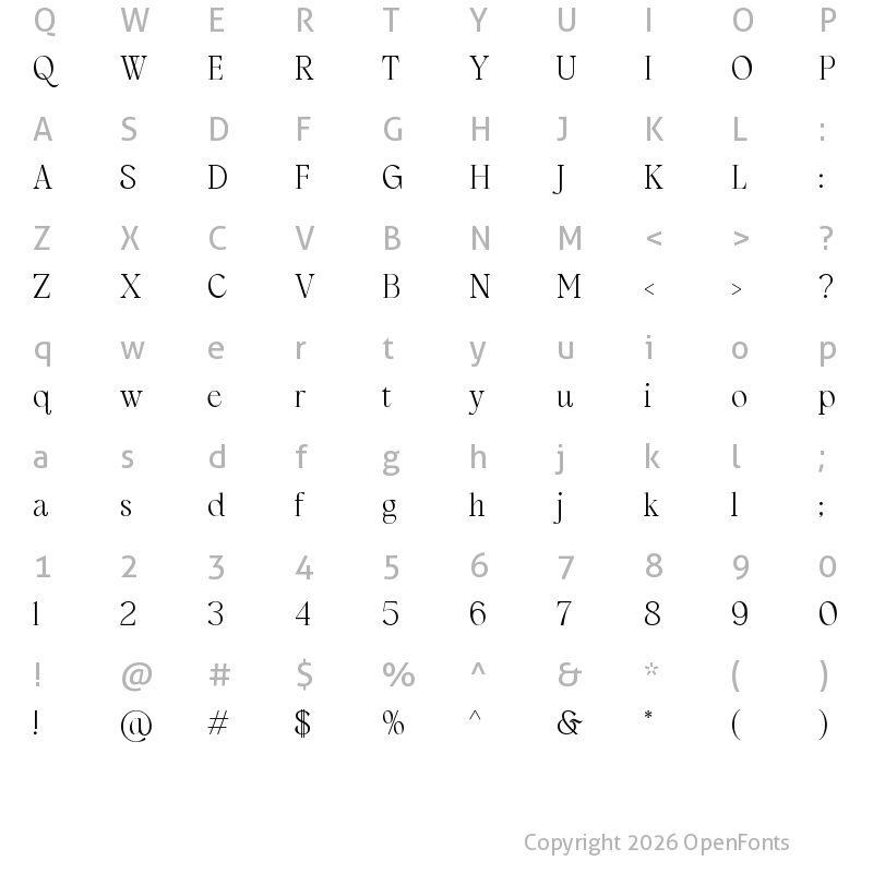 Character Map of Westbourne Serif Free Regular