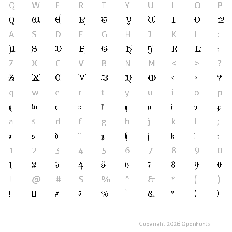 Character Map of WestminsterGotisch Regular