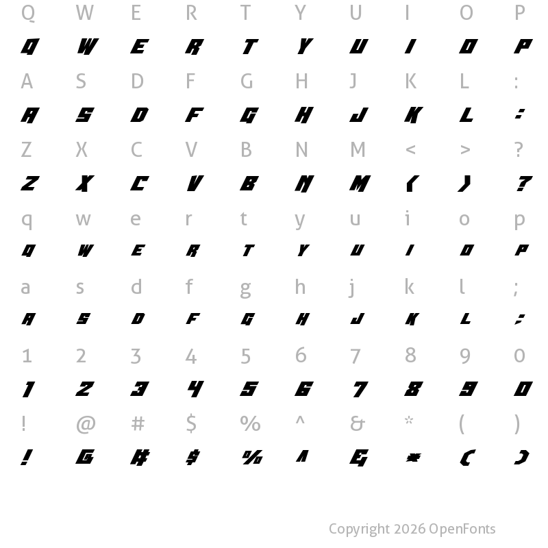 Character Map of Whiskey Bravo Victor Bold Bold