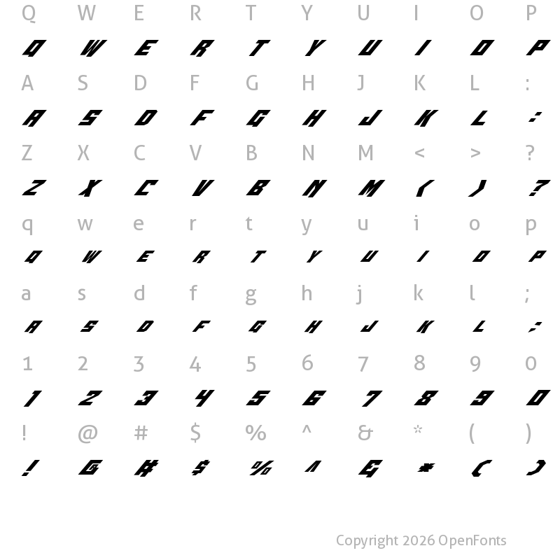 Character Map of Whiskey Bravo Victor Italic Italic