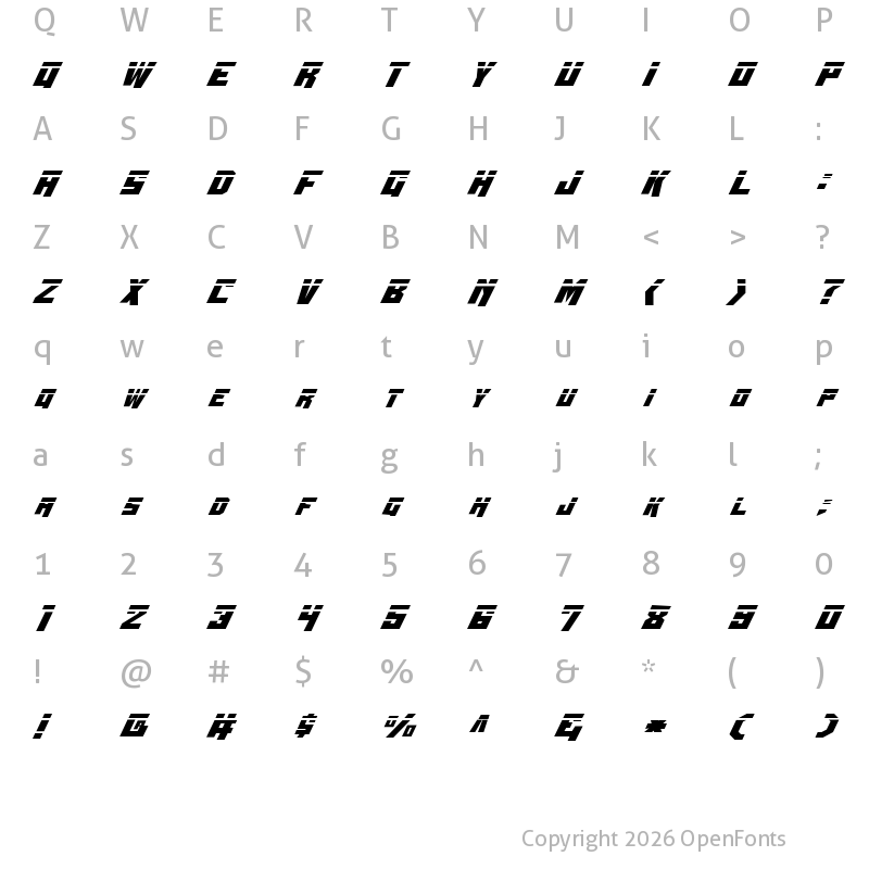 Character Map of Whiskey Bravo Victor Laser Laser