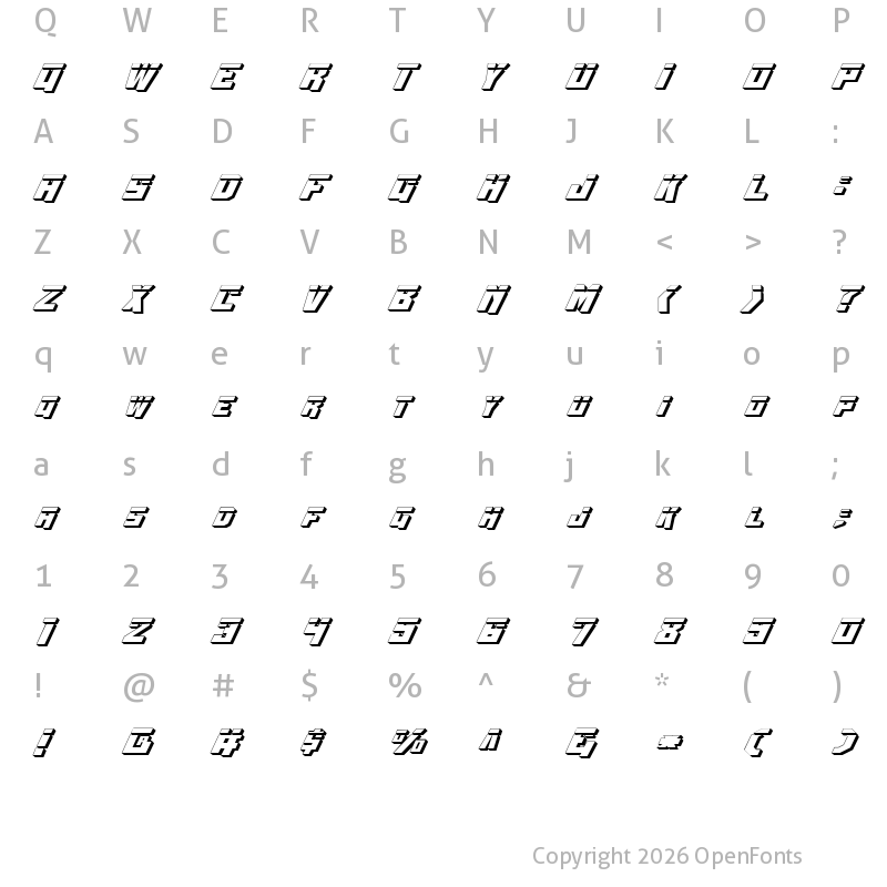 Character Map of Whiskey Bravo Victor Laser3D Laser3D