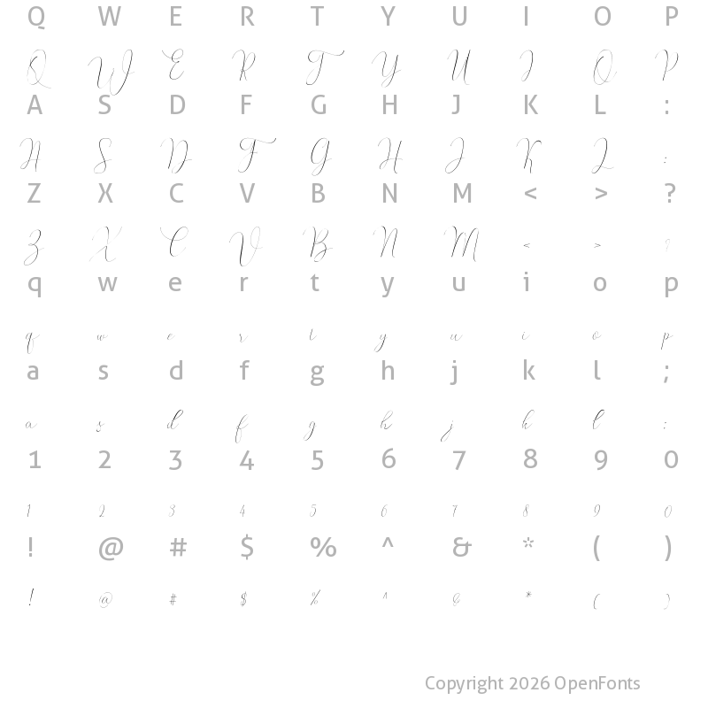 Character Map of Whitening italic Regular