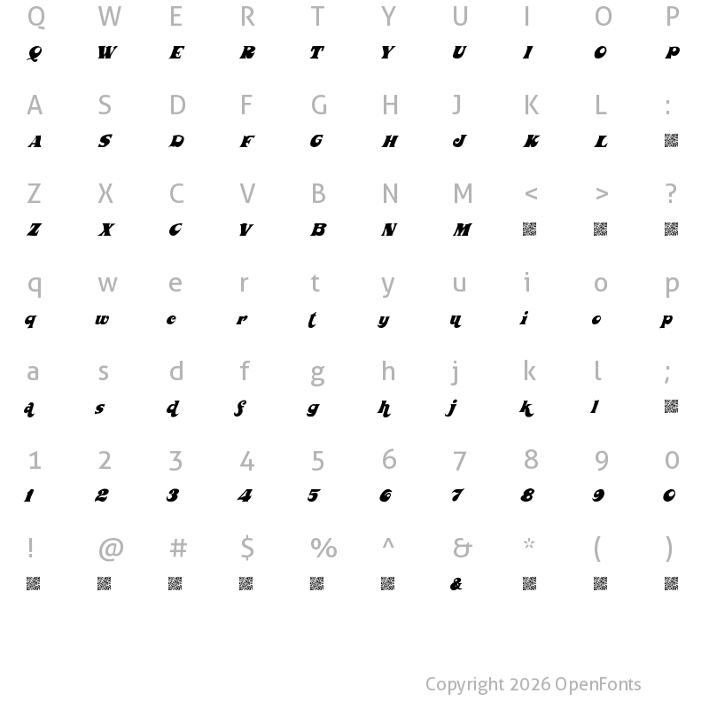 Character Map of WickedSeventies Regular