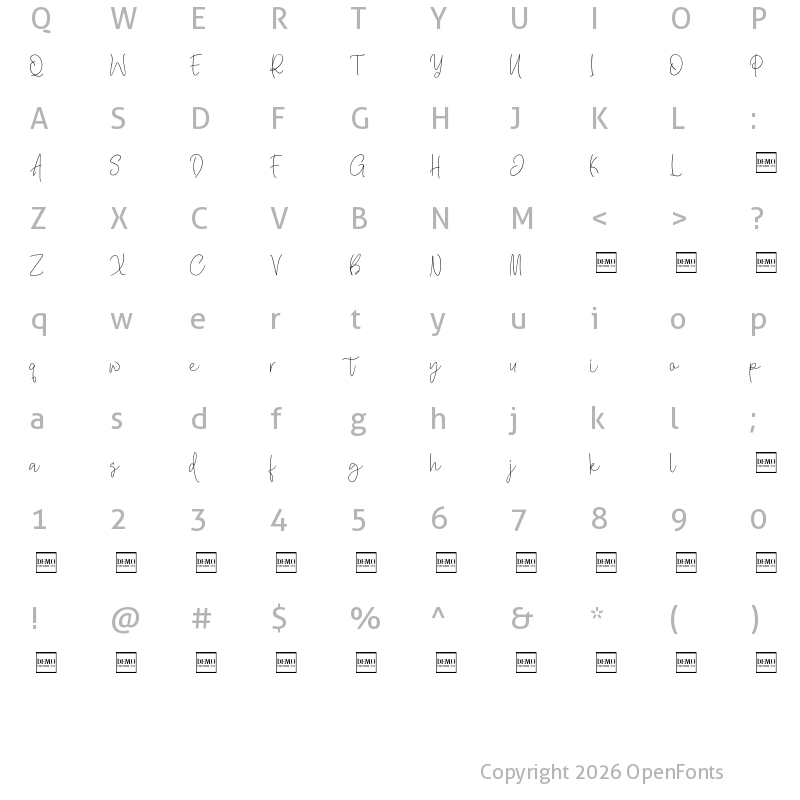 Character Map of Wilgaty Pen DEMO Regular
