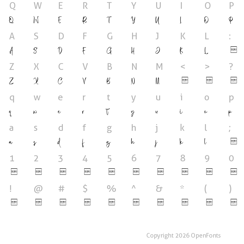 Character Map of Wilgaty Smooth DEMO Regular