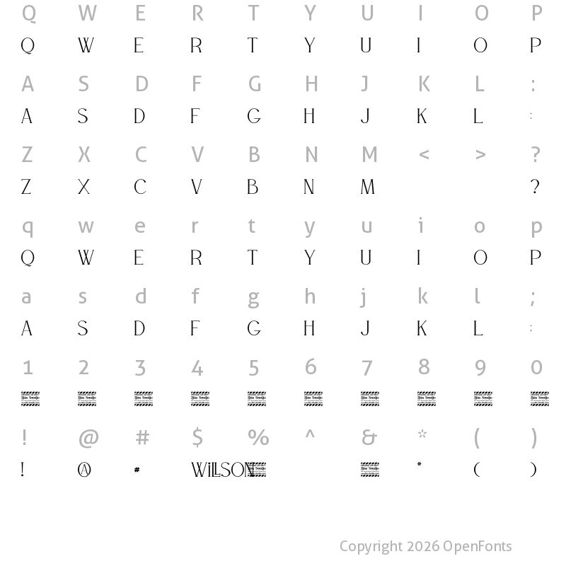 Character Map of WILLSON Personal Use Regular