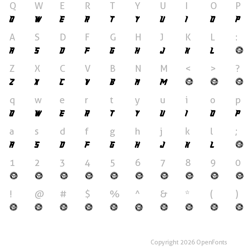 Character Map of Wingrace Demo Regular