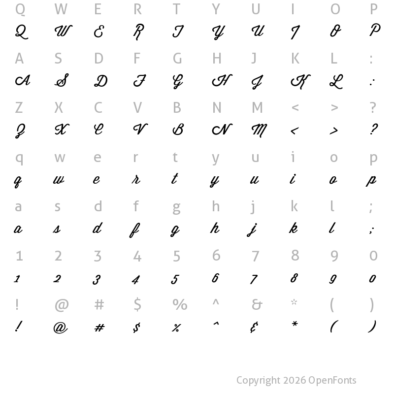Character Map of Wisdom Script Regular