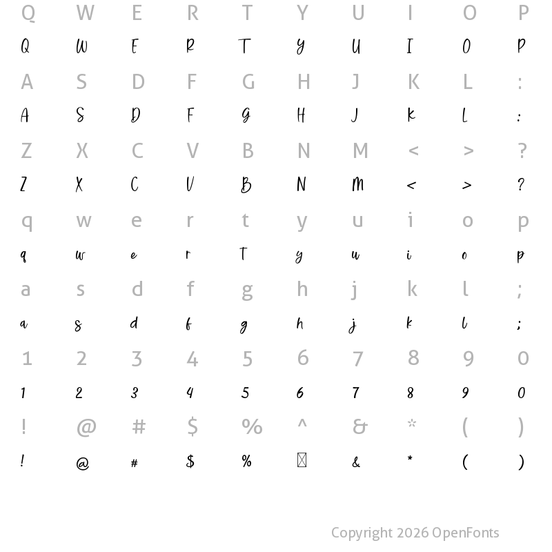 Character Map of WisdomVacation Script