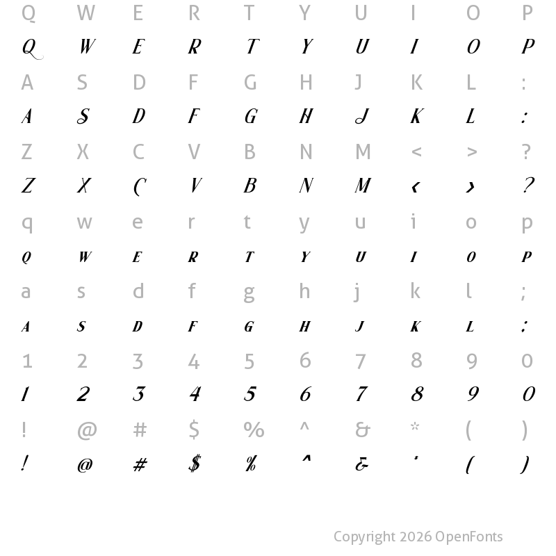 Character Map of Wishleman Italic
