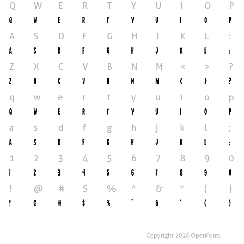 Character Map of Wolf Brothers Condensed Condensed