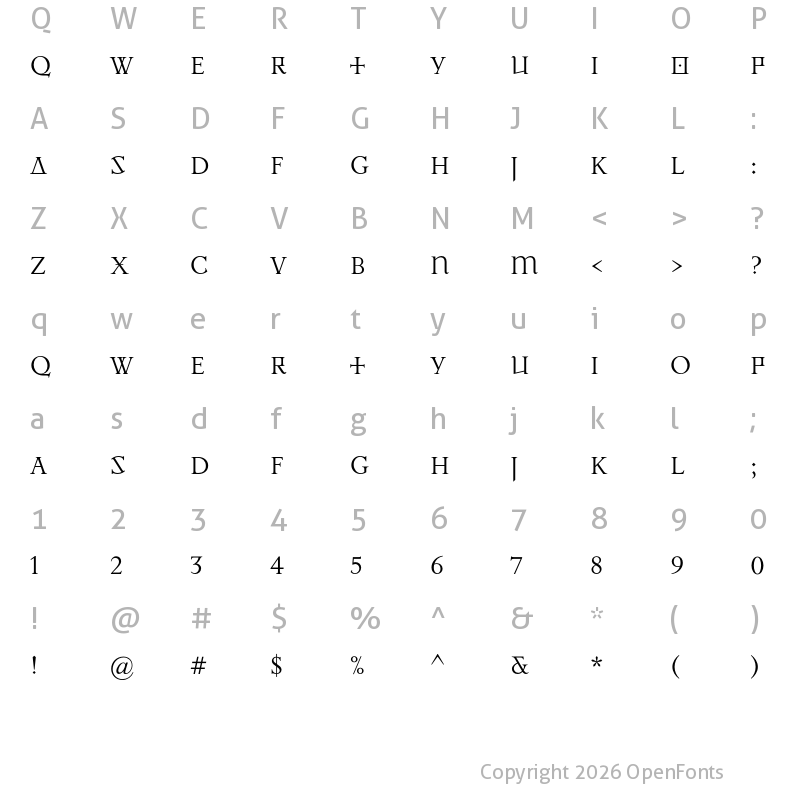 Character Map of Wolf Serif Regular