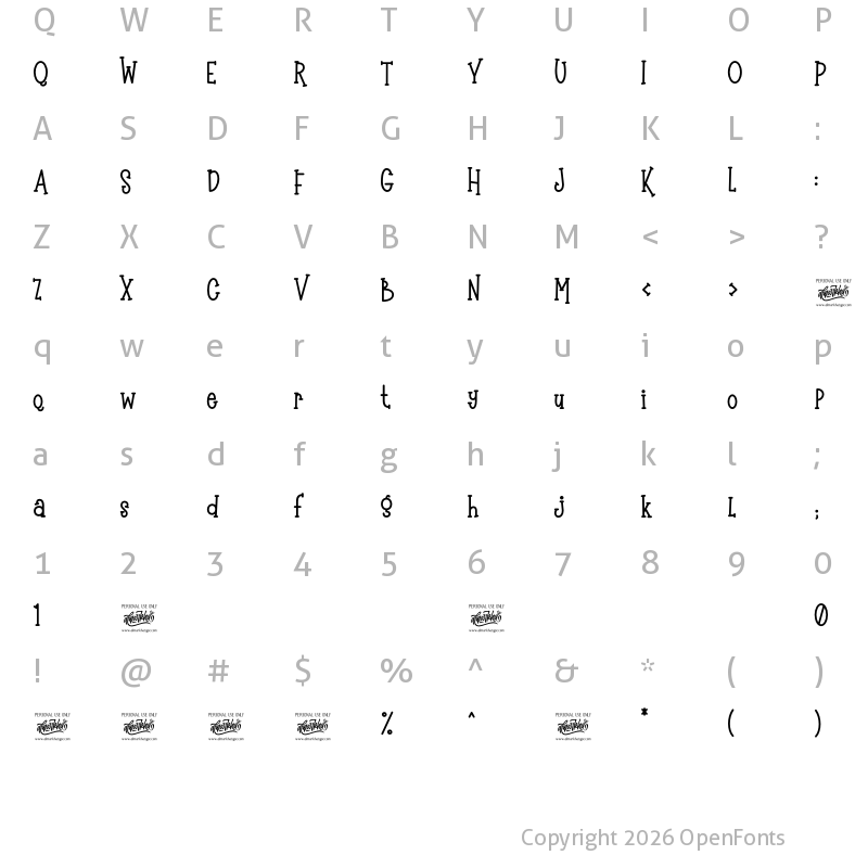 Character Map of Wonder Knight Regular