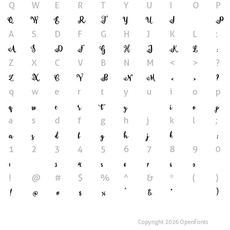 Character Map of Wonder Script Regular