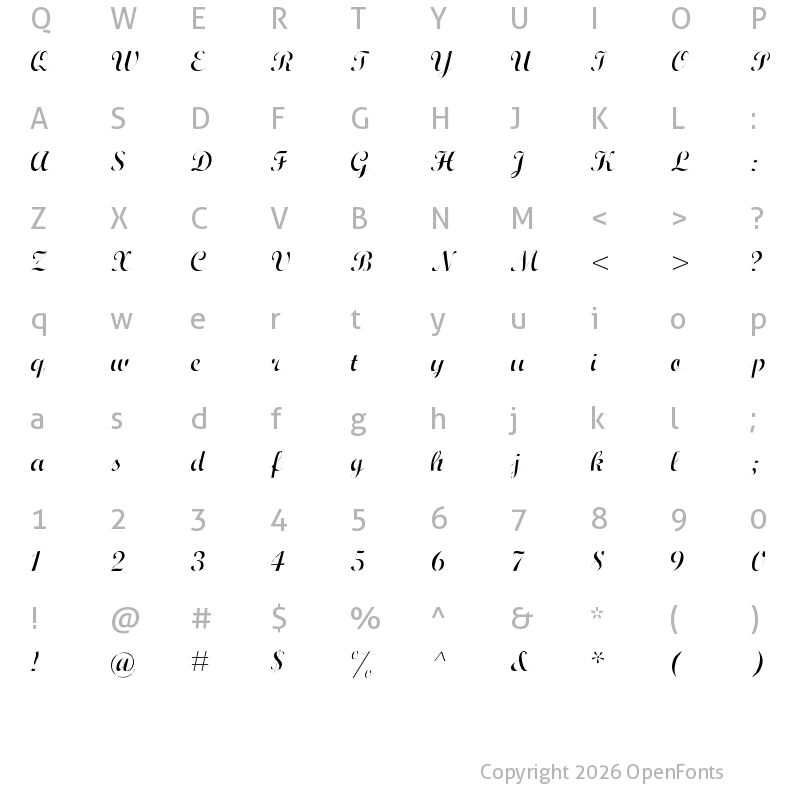 Character Map of Wrexham Script Light Light