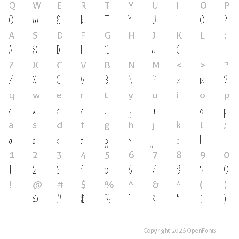 Character Map of Writing Book Regular