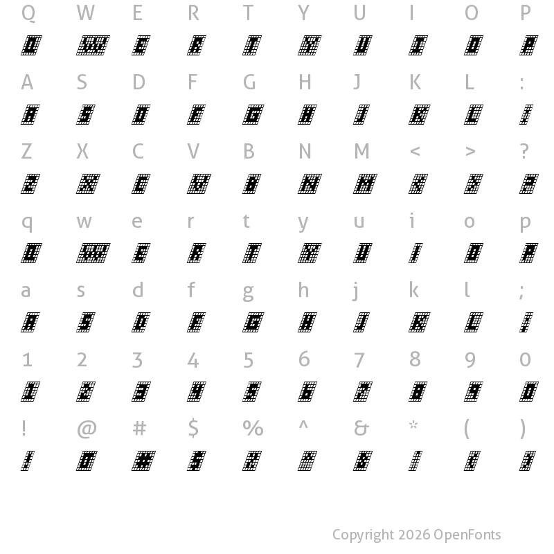 Character Map of X-Grid Italic Italic