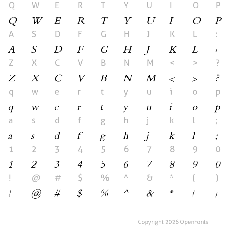 Character Map of XB Sols Italic