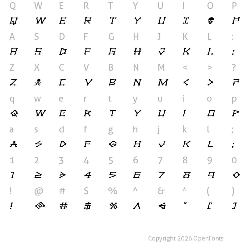 Character Map of xBONES Expanded Italic Expanded Italic