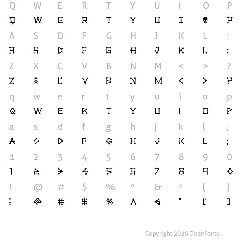 Character Map of xBONES Rough Regular