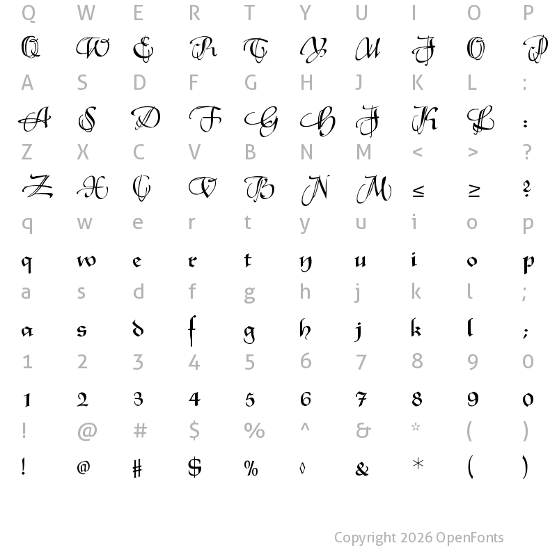 Character Map of XmasTerpieceSwashes XmasTerpieceSwashes