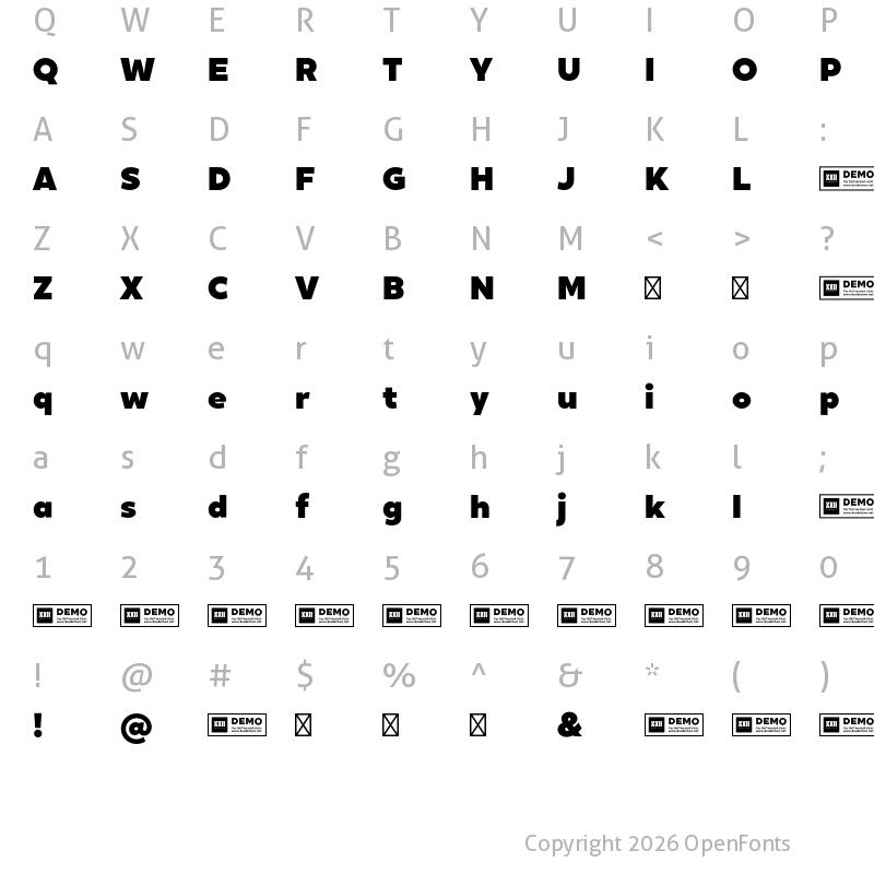 Character Map of XXII Geom DEMO Black