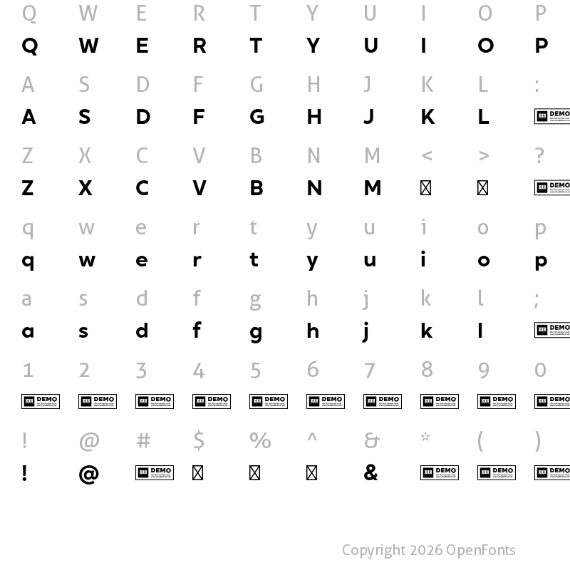 Character Map of XXII Geom DEMO Bold