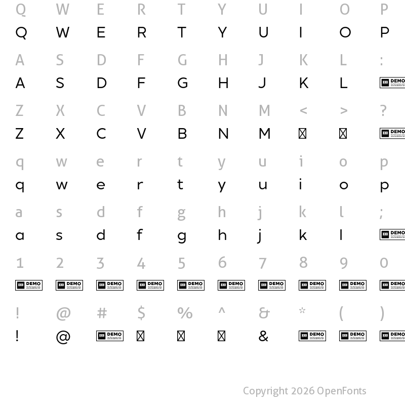 Character Map of XXII Geom DEMO Regular