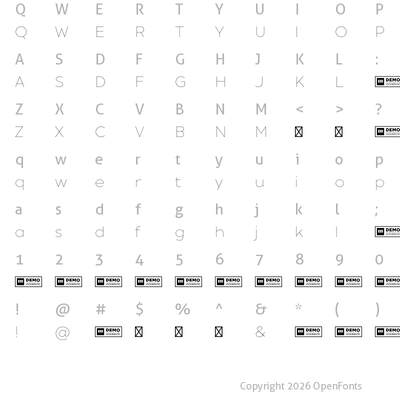 Character Map of XXII Geom DEMO Thin