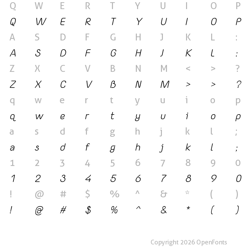 Character Map of Yaahowu Italic Italic