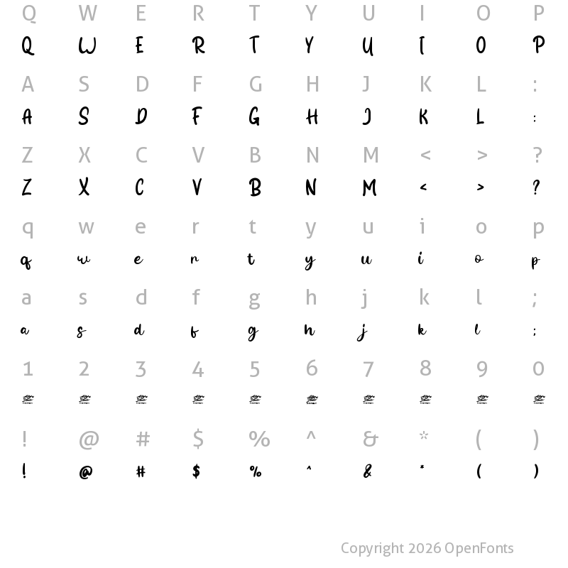 Character Map of Yasminda Regular