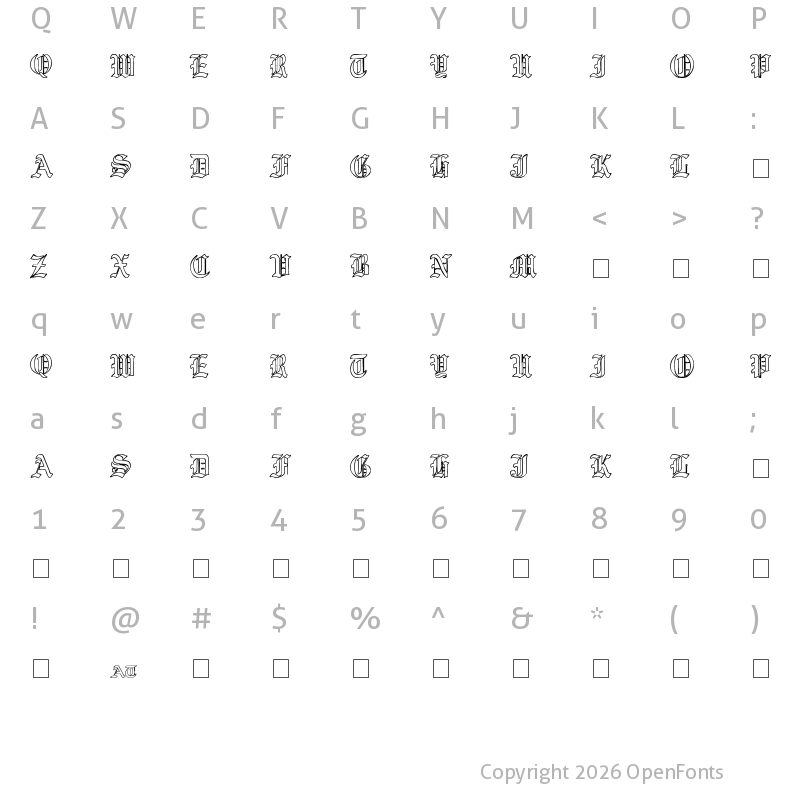 Character Map of Ye Old Shire Outline Regular