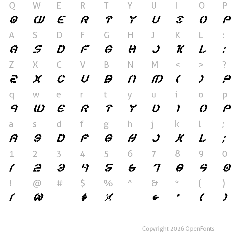 Character Map of Year 3000 Bold Italic Bold Italic