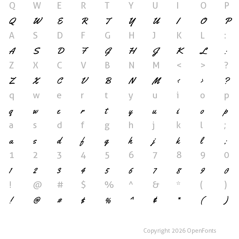 Character Map of Yellowtail Regular