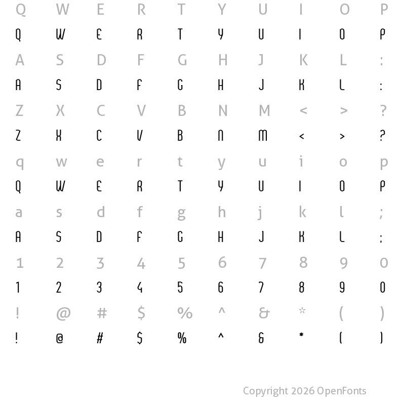 Character Map of Yemeyi Condensed