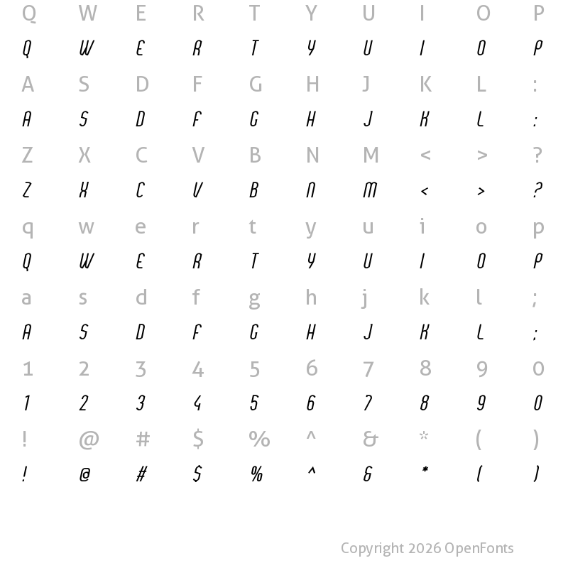 Character Map of Yemeyi Italic