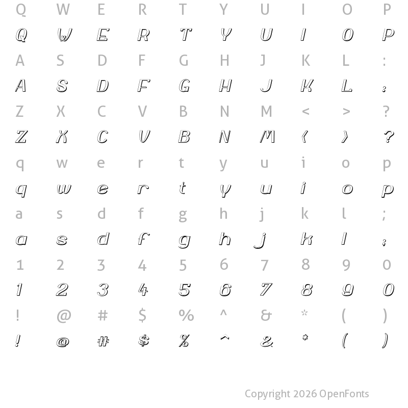 Character Map of Yiggivoo Unicode 3D Italic