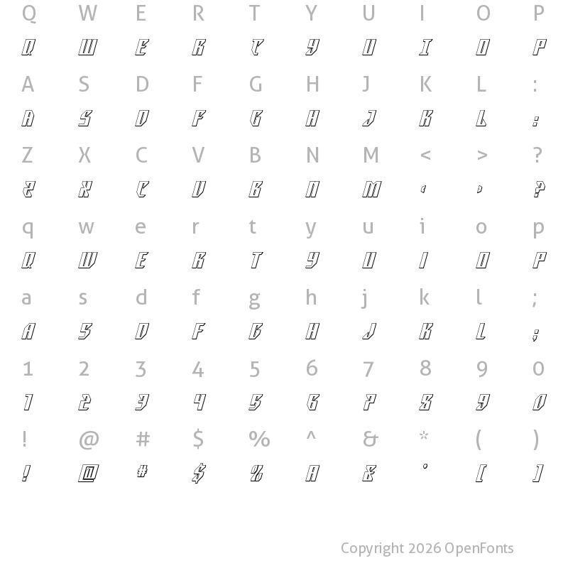 Character Map of Yonder Blue 3D Regular