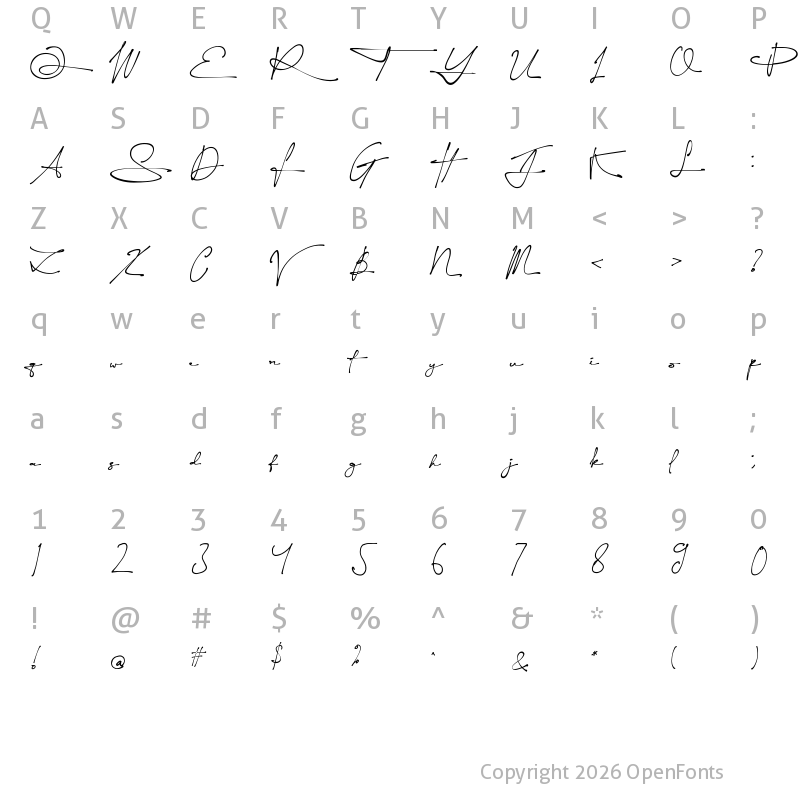Character Map of Yonitta Signature Regular